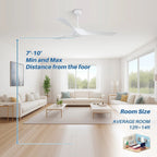 Ventilateur de plafond moderne de 132 cm (52 ​​pouces) en bois massif et ABS avec télécommande (sans éclairage), 6 vitesses de ventilation et flux d'air réversible.