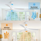 Ventilateur de plafond moderne de 132 cm (52 ​​pouces) en bois massif et ABS avec télécommande (sans éclairage), 6 vitesses de ventilation et flux d'air réversible.