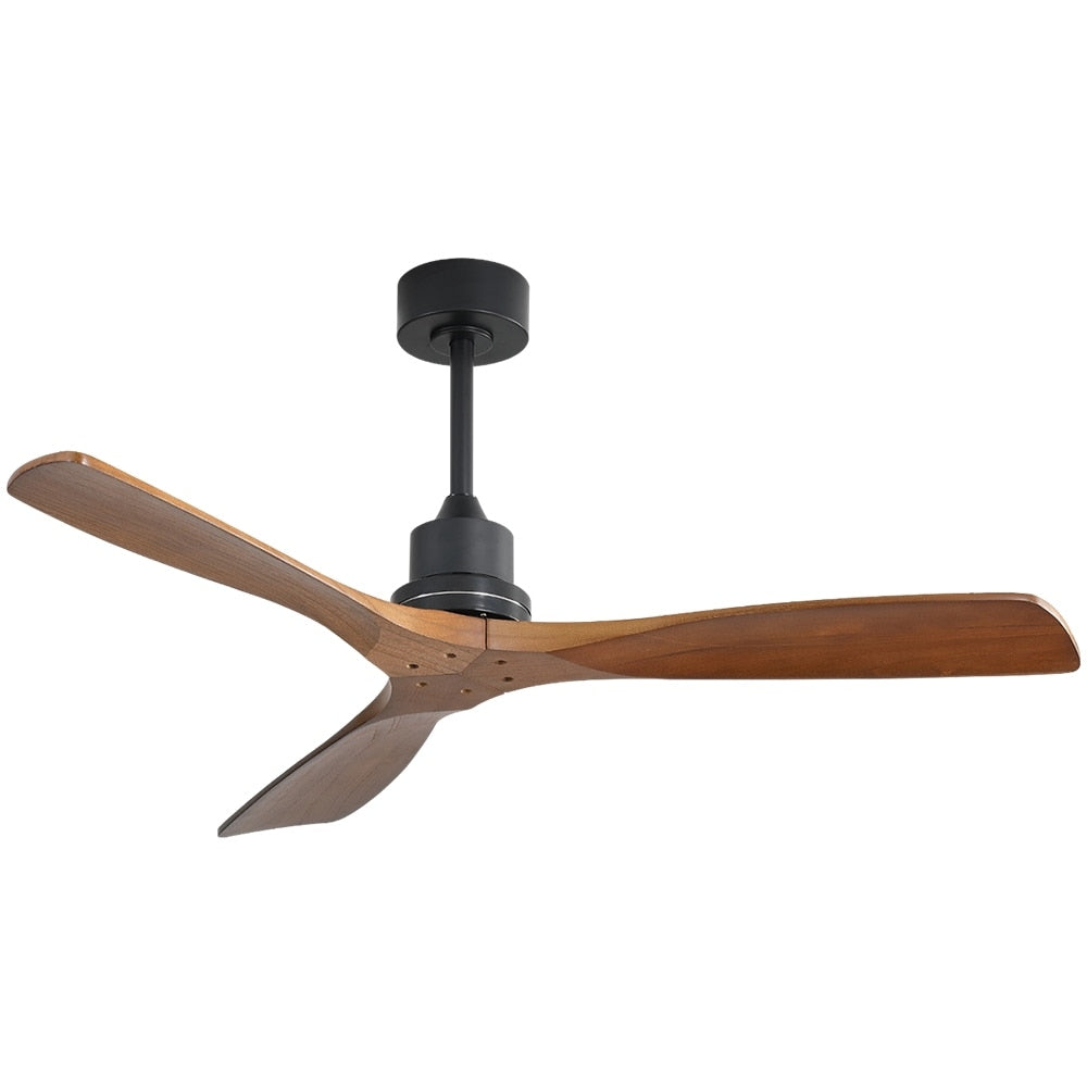 Ventilateur de plafond moderne de 132 cm (52 ​​pouces) en bois massif et ABS avec télécommande (sans éclairage), 6 vitesses de ventilation et flux d'air réversible.
