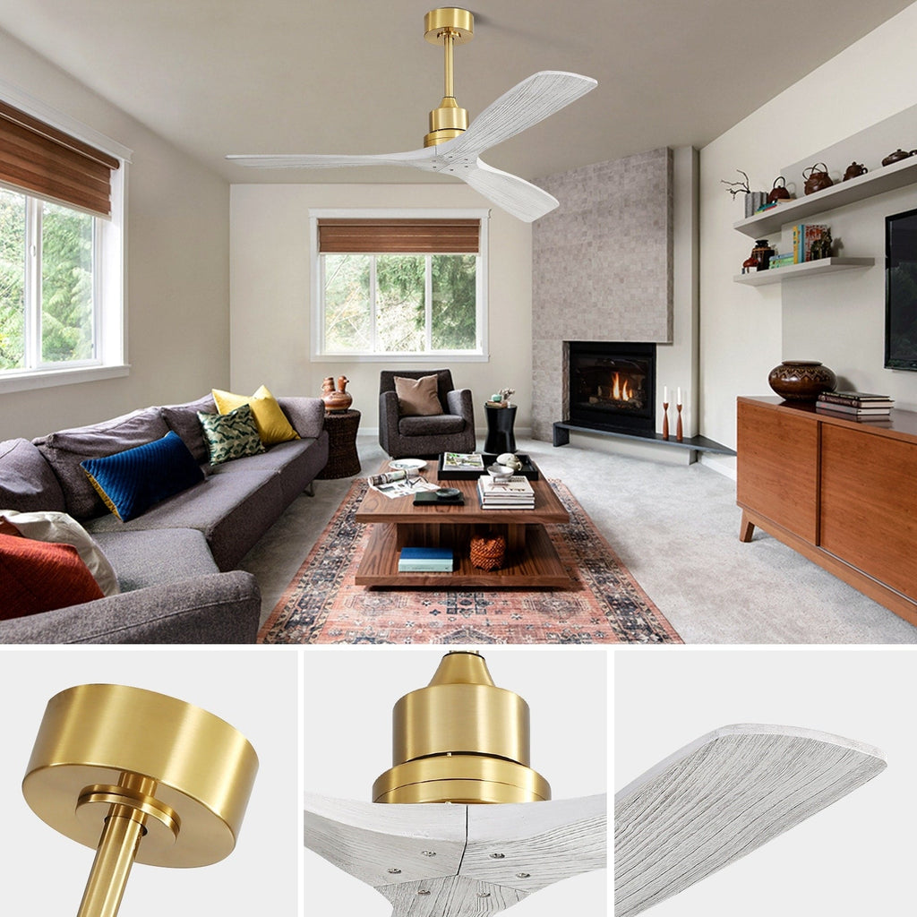 Ventilateur de plafond moderne de 132 cm (52 ​​pouces) en bois massif et ABS avec télécommande (sans éclairage), 6 vitesses de ventilation et flux d'air réversible.