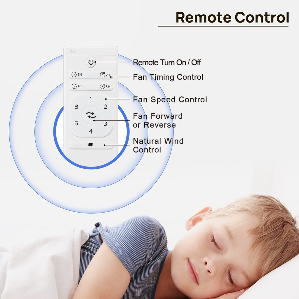 Ventilateur de plafond moderne de 132 cm (52 ​​pouces) en bois massif et ABS avec télécommande (sans éclairage), 6 vitesses de ventilation et flux d'air réversible.