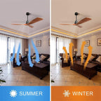 Ventilateur de plafond moderne de 132 cm (52 ​​pouces) en bois massif et ABS avec télécommande (sans éclairage), 6 vitesses de ventilation et flux d'air réversible.