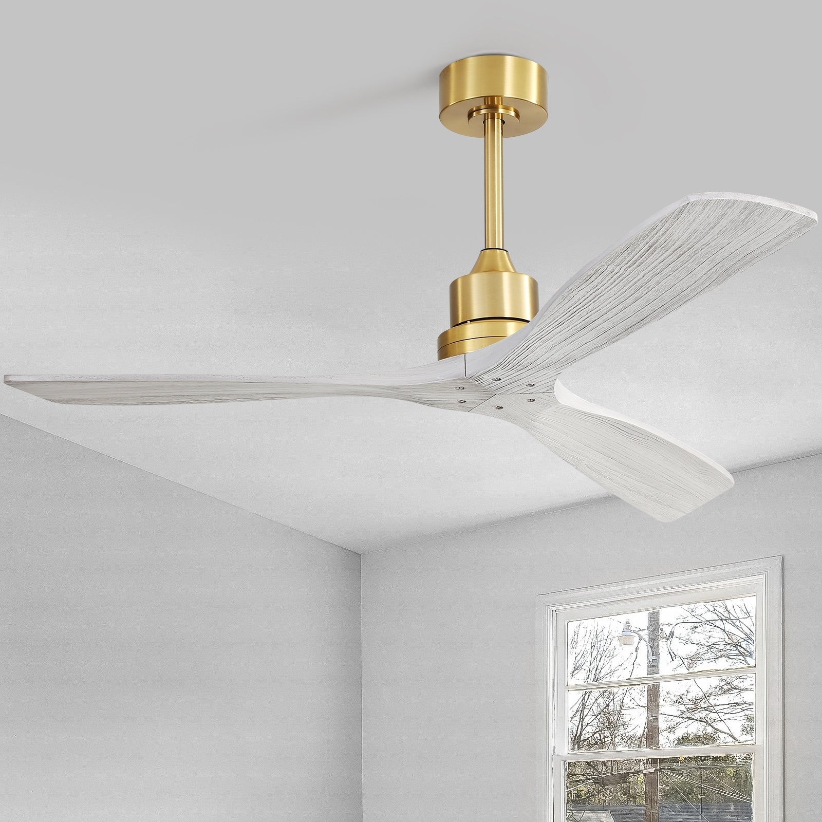Ventilateur de plafond moderne de 132 cm (52 ​​pouces) en bois massif et ABS avec télécommande (sans éclairage), 6 vitesses de ventilation et flux d'air réversible.