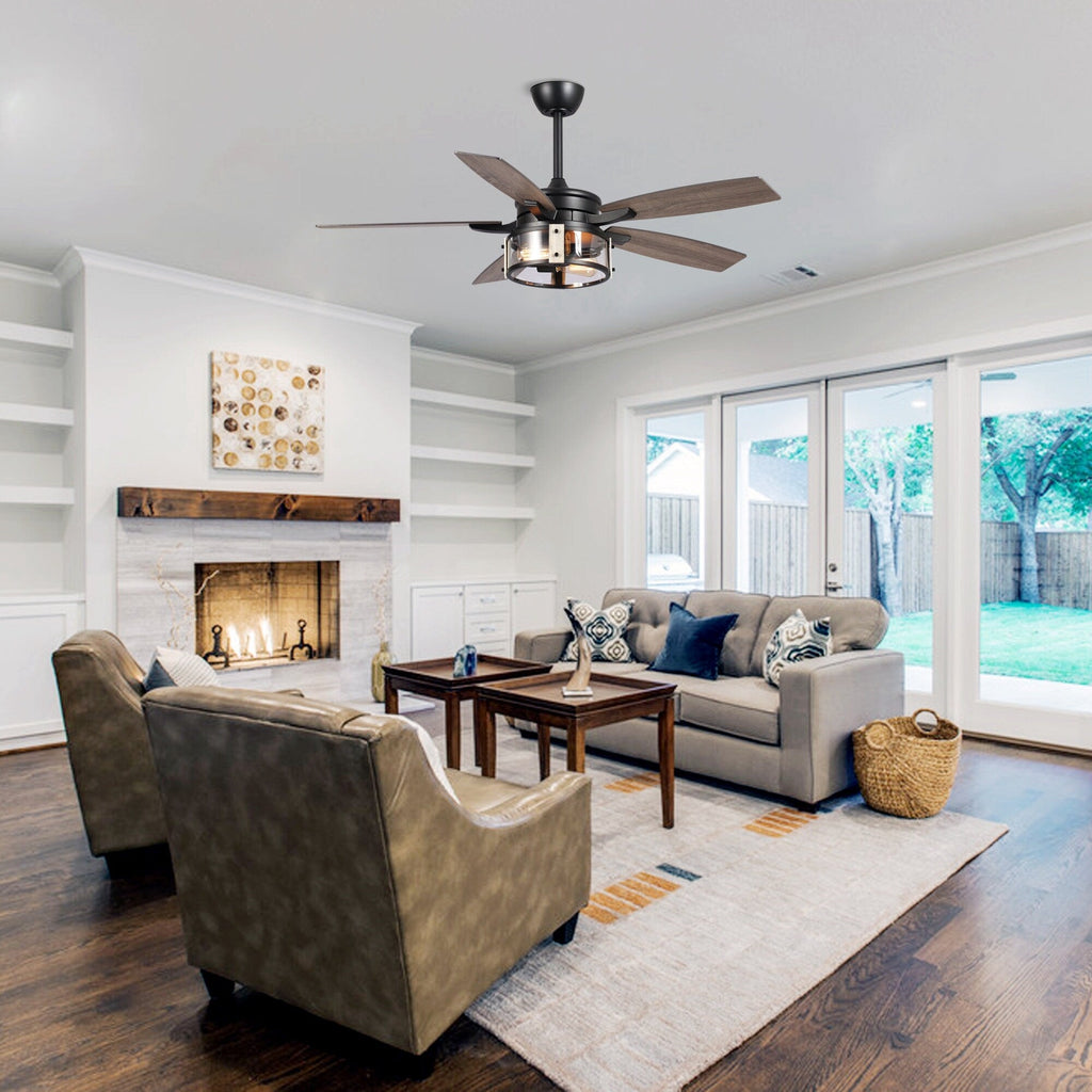 Ventilateur de plafond d'intérieur rustique en bois noir à 5 pales de 52 pouces avec télécommande