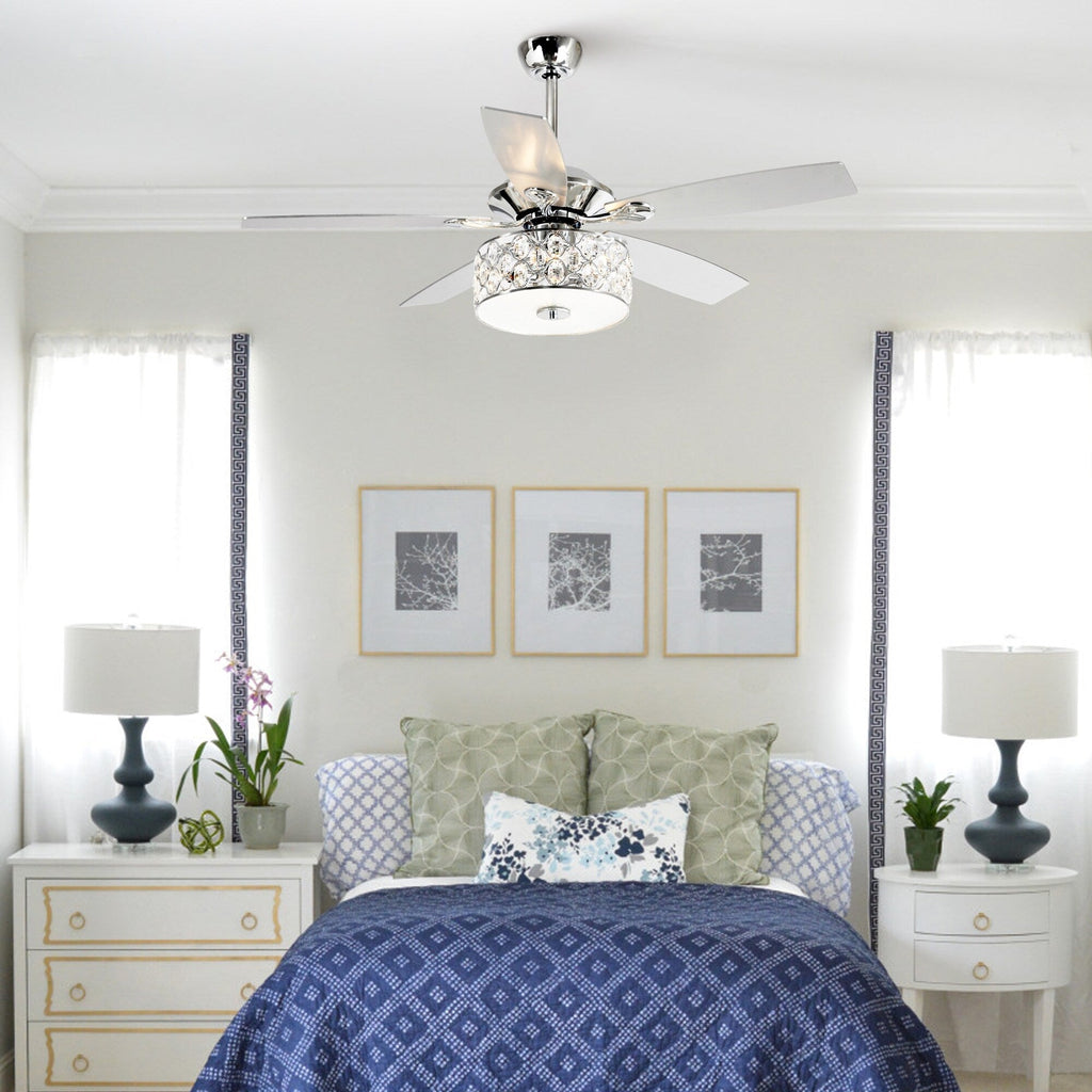 Lustre moderne à 4 lumières de 52 pouces avec ventilateur de plafond en cristal et télécommande