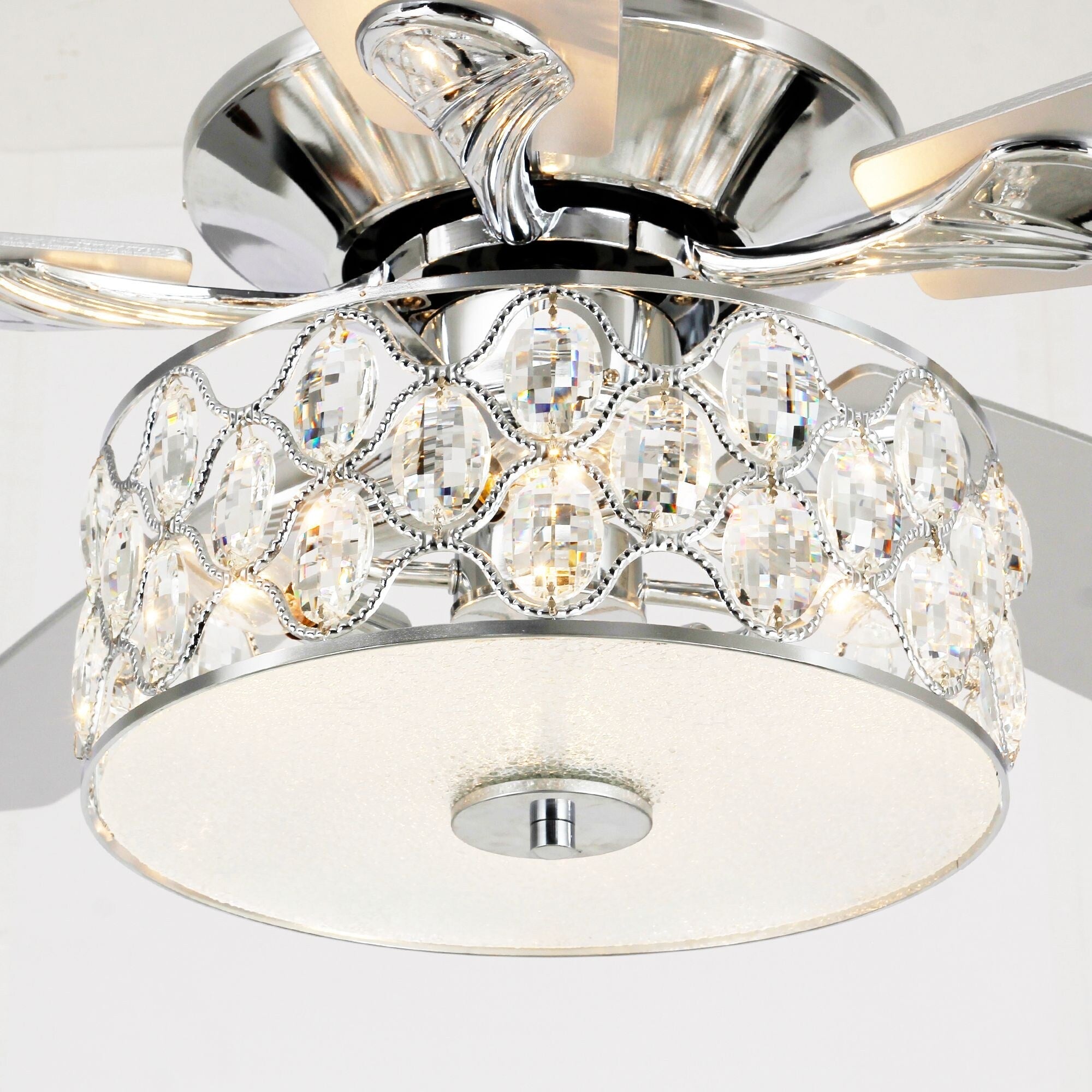 Lustre moderne à 4 lumières de 52 pouces avec ventilateur de plafond en cristal et télécommande