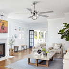 Ventilateur de plafond intérieur moderne chromé/noir de 52 pouces avec éclairage LED à intensité variable et télécommande