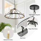 Lustre rond de 54 pouces en forme de roue de chariot avec 24 lumières