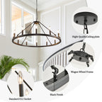 Lustre rond de 54 pouces en forme de roue de chariot avec 24 lumières