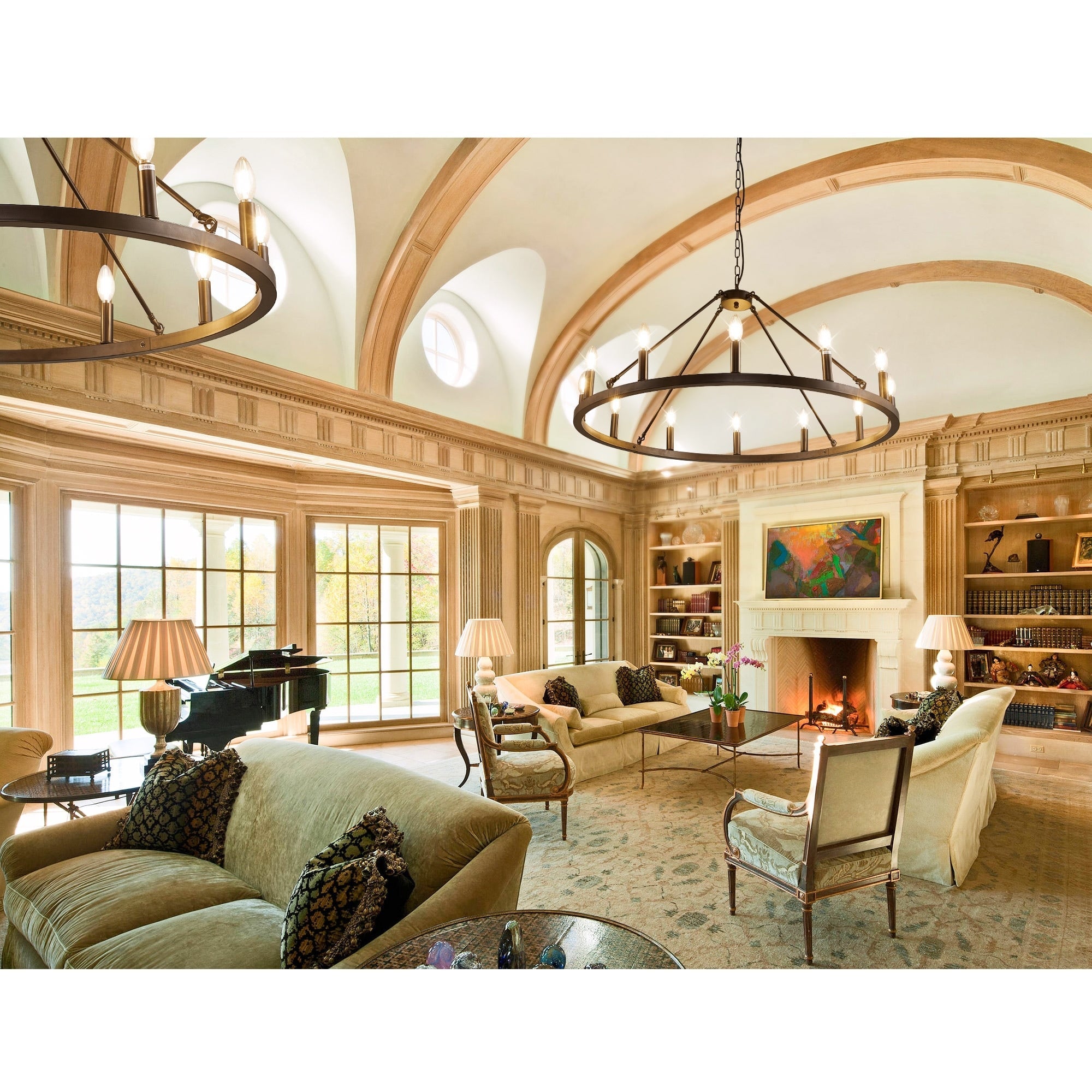 Lustre rond de 54 pouces en forme de roue de chariot avec 24 lumières