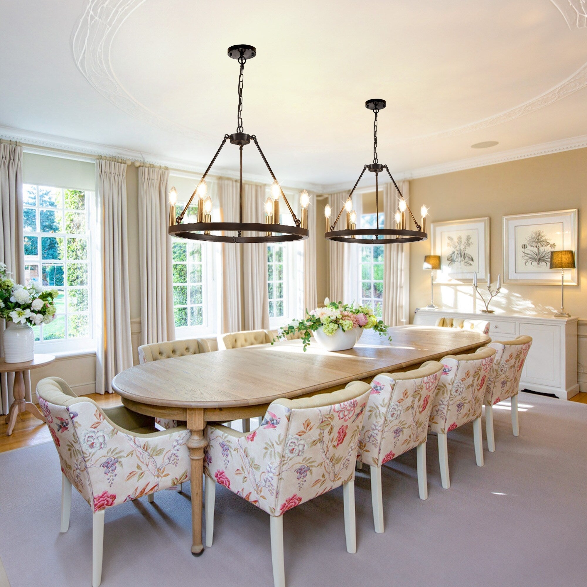 Lustre rond de 54 pouces en forme de roue de chariot avec 24 lumières