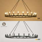 Lustre rond de 54 pouces en forme de roue de chariot avec 24 lumières