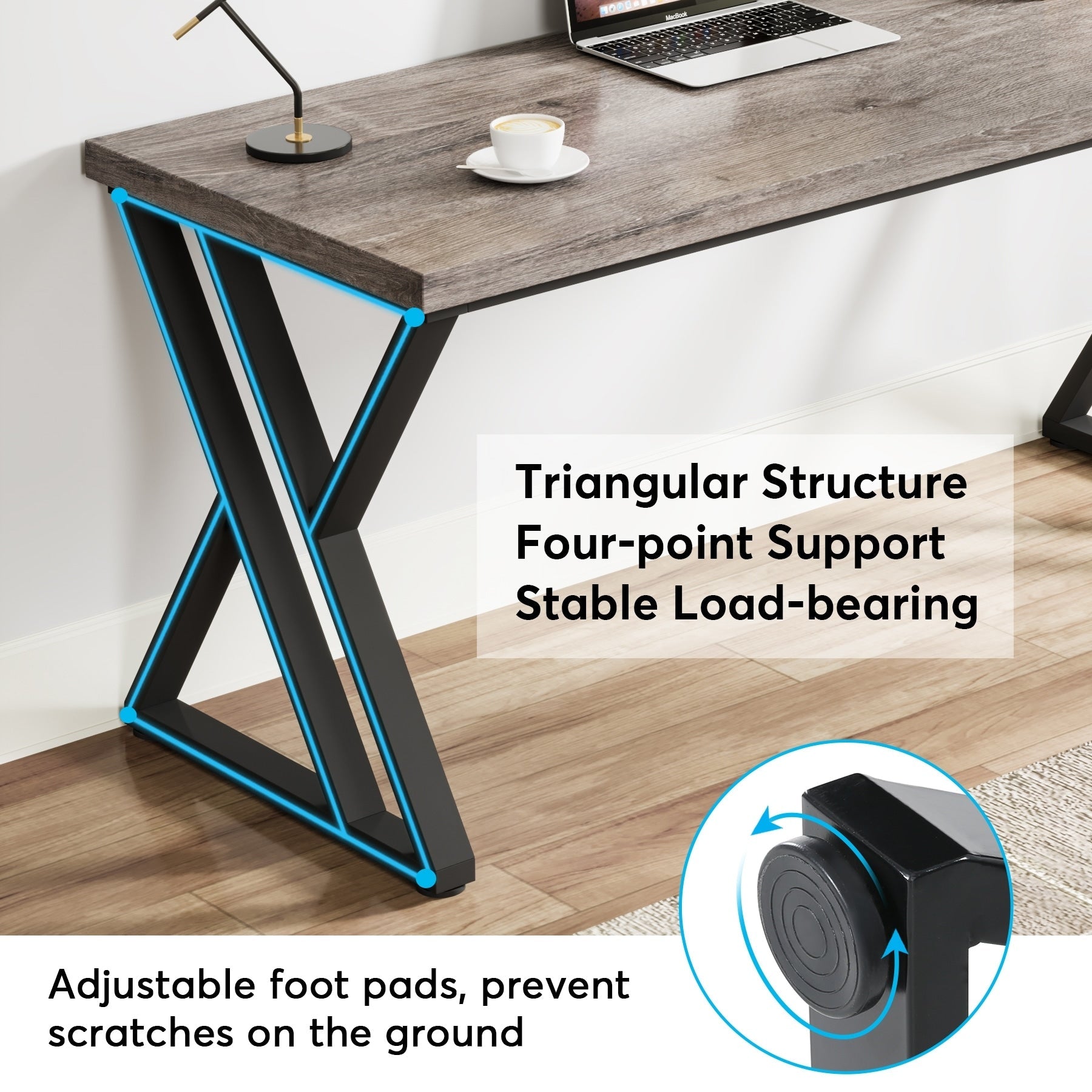 Bureau d'ordinateur robuste de 55 pouces, bureau de bureau