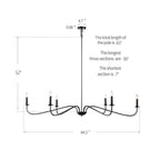 Lustre minimaliste à 6 lumières de 162,5 cm (64 pouces) en noir mat/or/chrome - Non disponible