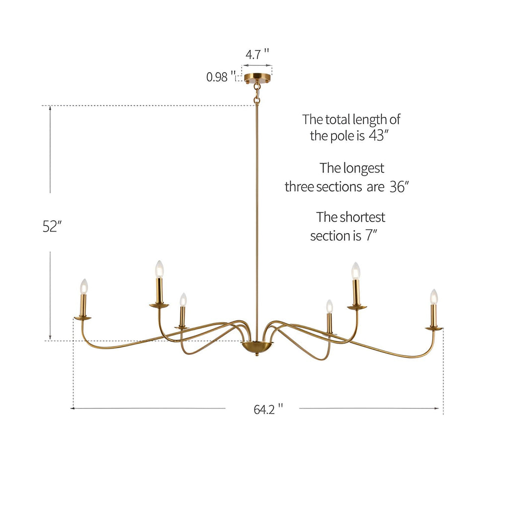 Lustre minimaliste à 6 lumières de 162,5 cm (64 pouces) en noir mat/or/chrome - Non disponible