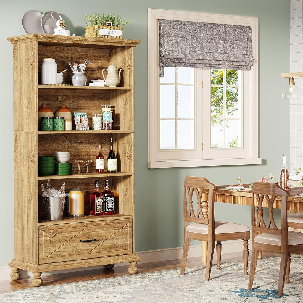 Bibliothèque à 6 étagères avec tiroir, étagère de 71 livres pour salon