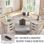 Bureau d'angle en bois style ferme, 60 pouces, pour ordinateur