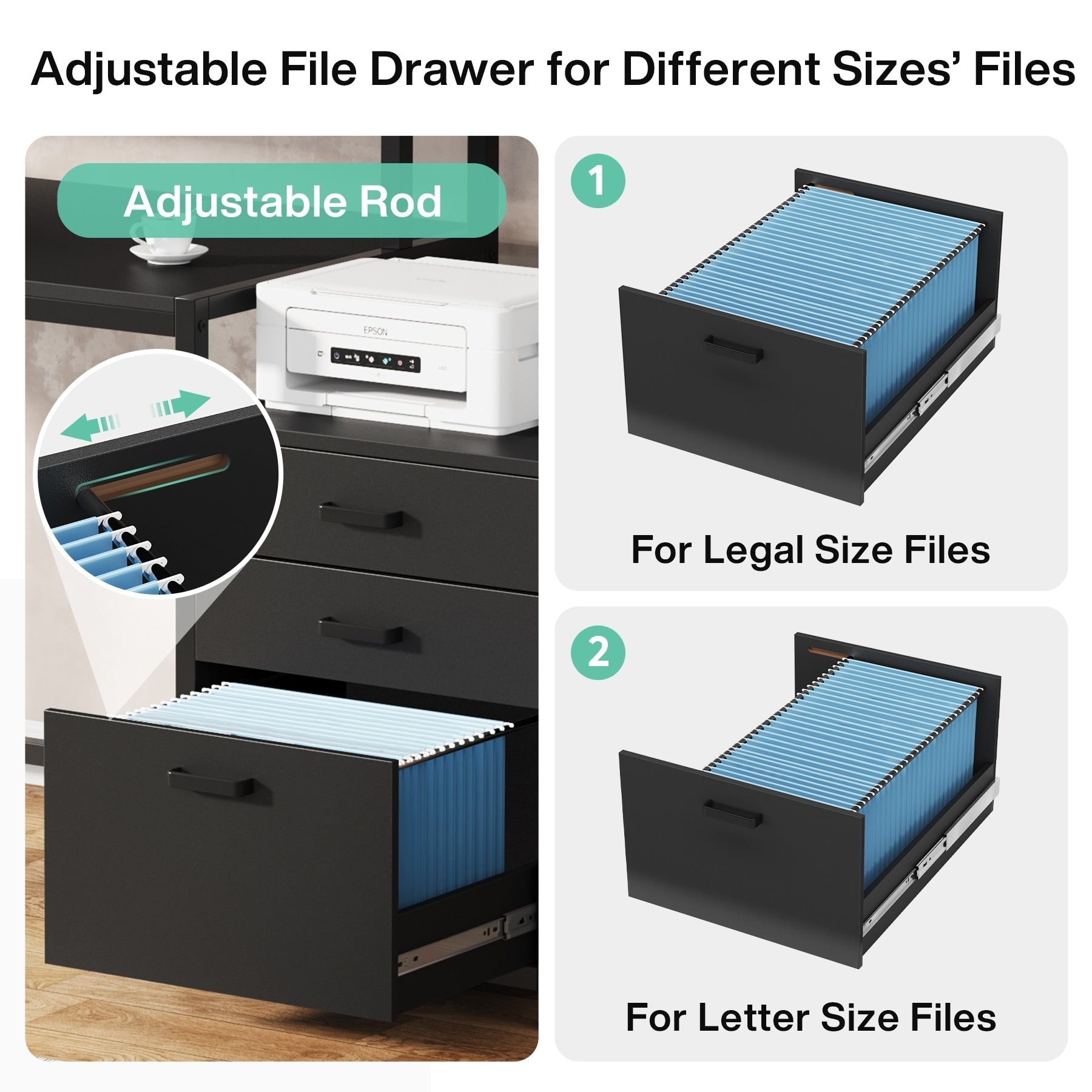 Bureau d'ordinateur 63 avec support pour écran, bureau ergonomique pour bureau à domicile avec tiroirs et classeur