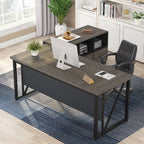 Bureau d'ordinateur en L de 63 pouces avec caisson latéral de 47 pouces, ensemble de bureau de direction pour bureau à domicile