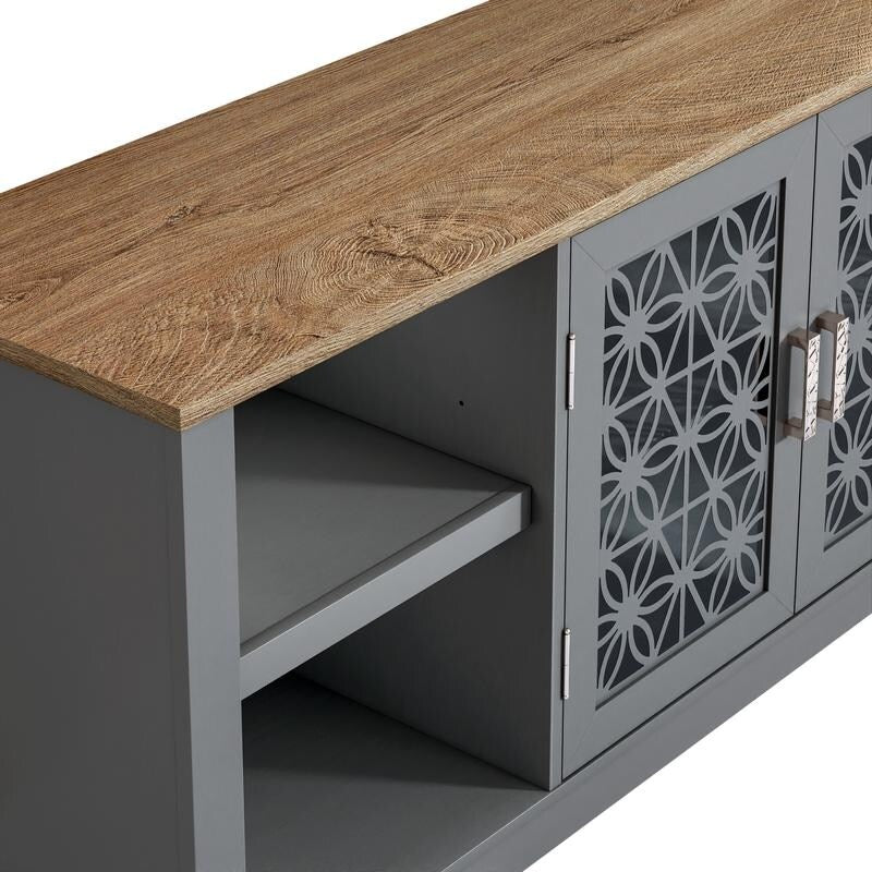 Meuble TV rustique décoratif à motif floral de 70 pouces, pouvant accueillir des téléviseurs jusqu'à 80 pouces.