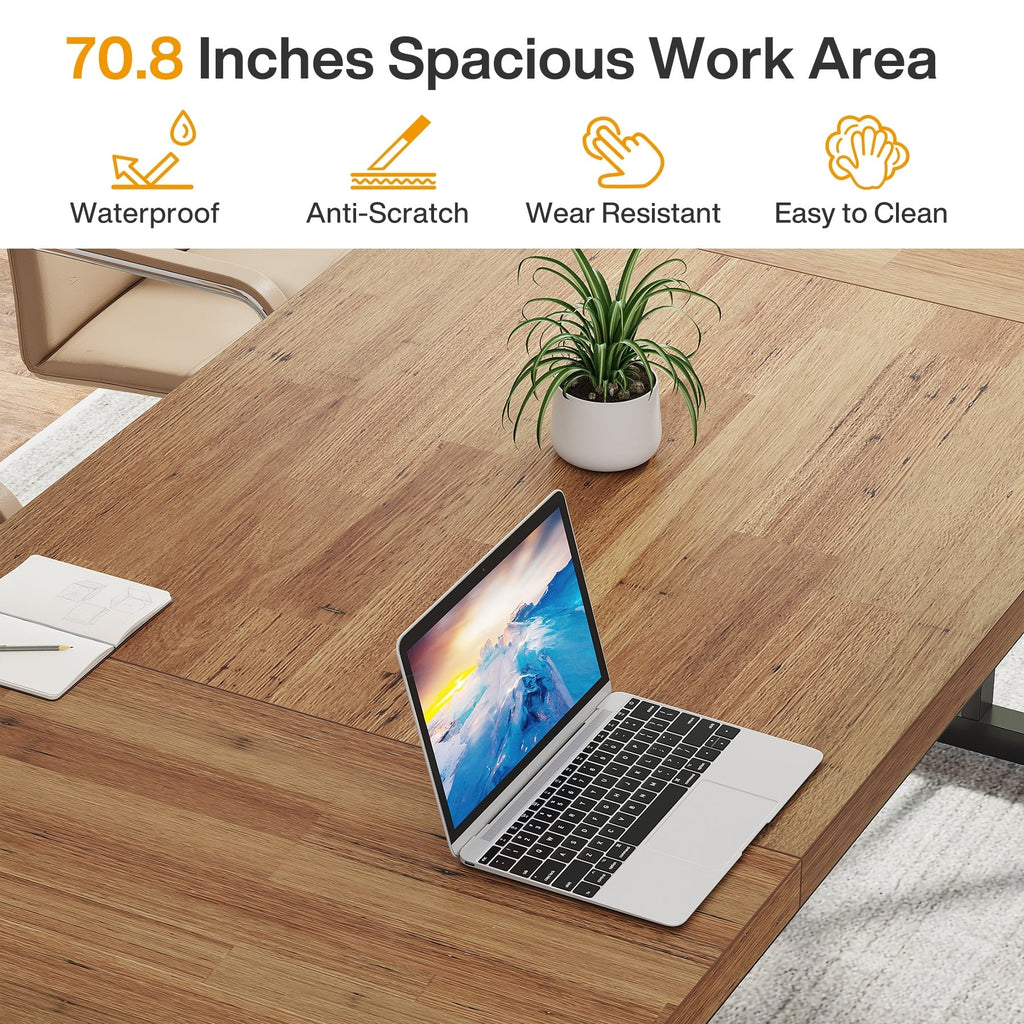 Bureau de direction de 70,8 pouces, grand bureau d'ordinateur, poste de travail