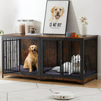 Meuble TV pour cage pour chien de grande race de 70,86 pouces avec coussin et double compartiment (coussin non inclus)