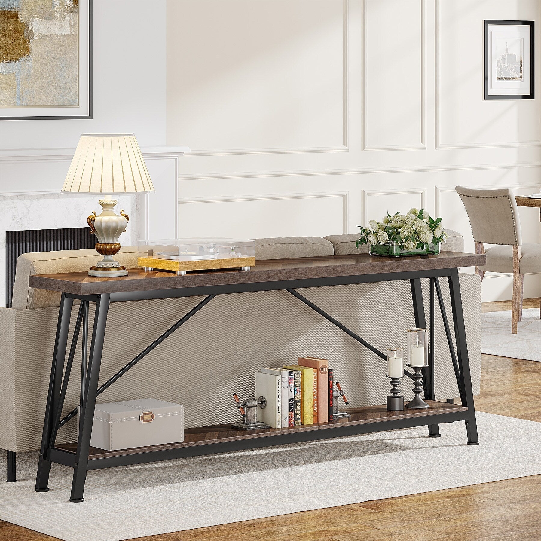Table console extra longue de 70,9 pouces, style industriel.