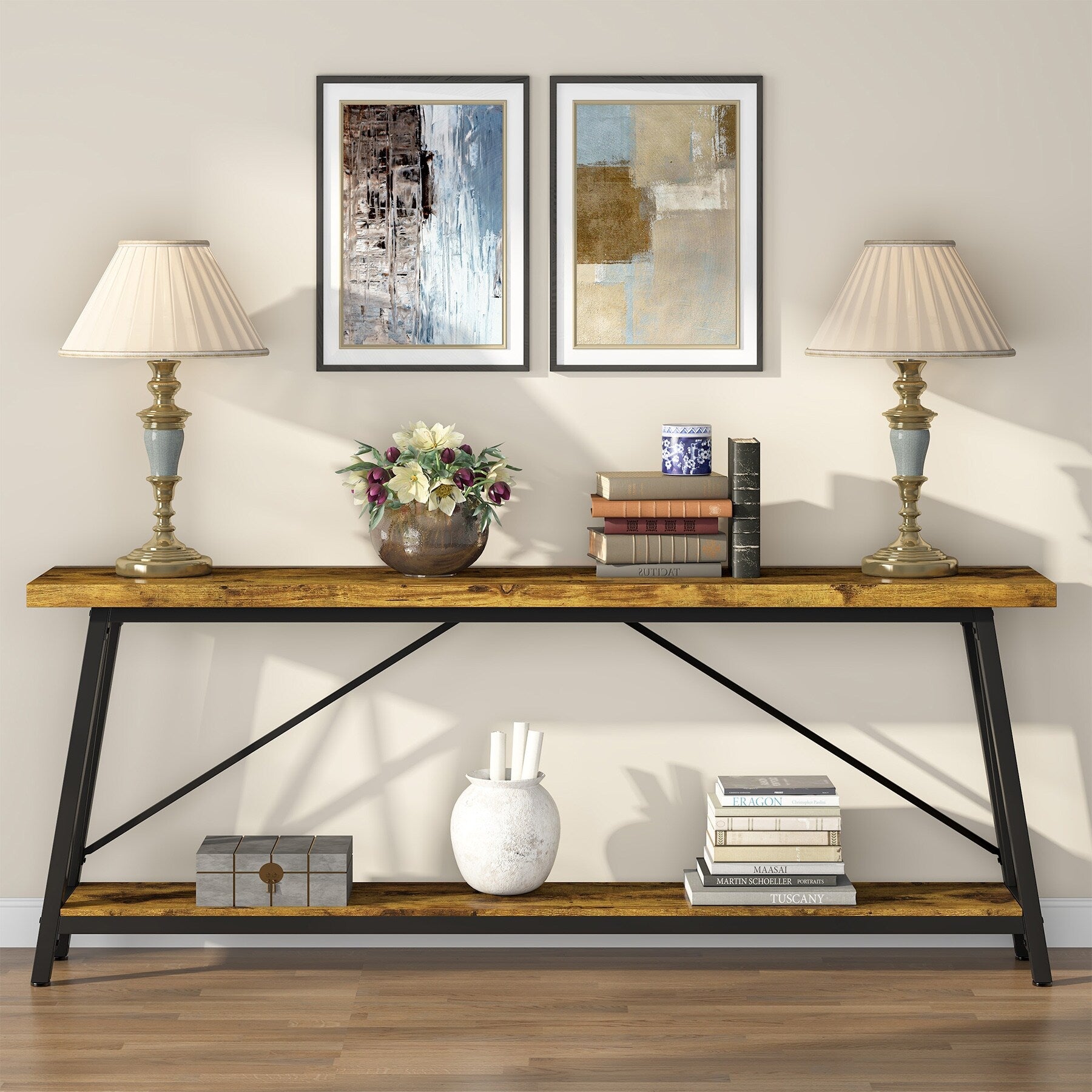 Table console extra longue de 70,9 pouces, style industriel.