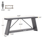 Console/table basse rustique en bois de 180 cm de long avec étagère de rangement