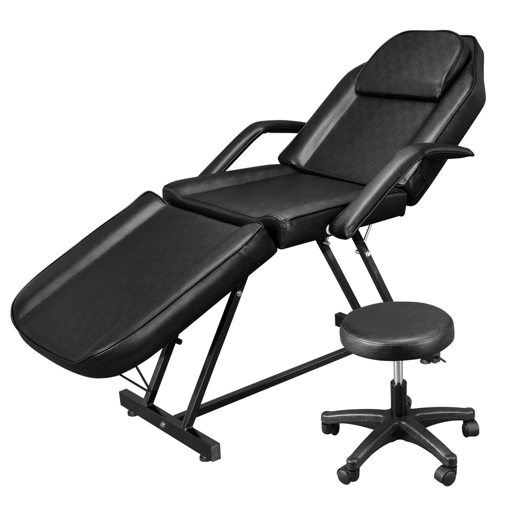 Lit de massage réglable pour salon de beauté et spa, fauteuil de tatouage avec tabouret