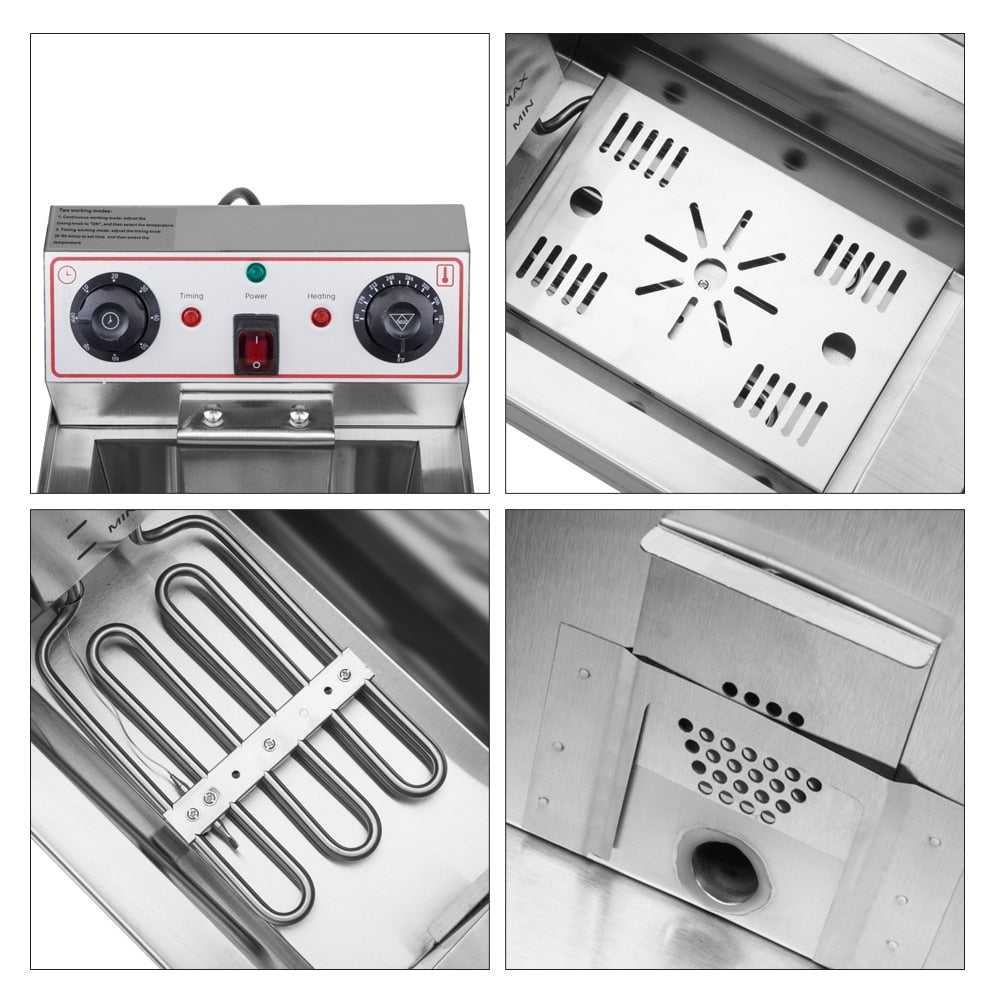 Friteuse à cuve unique en acier inoxydable de 8,5 pintes (8,5 L) avec robinet, puissance maximale de 1700 W et grande poignée