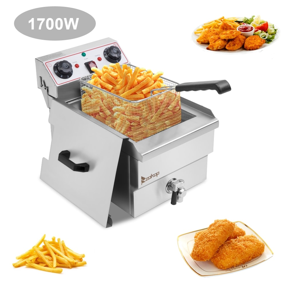 Friteuse à cuve unique en acier inoxydable de 8,5 pintes (8,5 L) avec robinet, puissance maximale de 1700 W et grande poignée