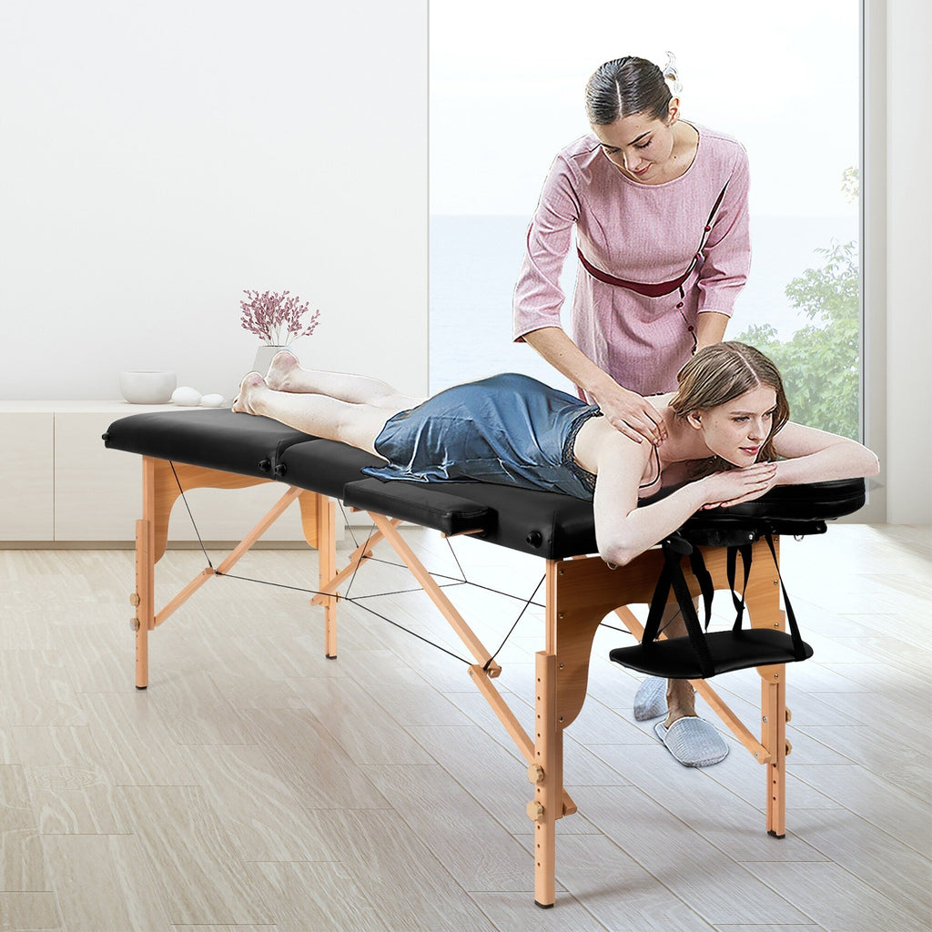 Table de massage portable de 213 cm (84 po) de long, réglable, pour le visage, les soins spa et les tatouages, avec sac de transport.