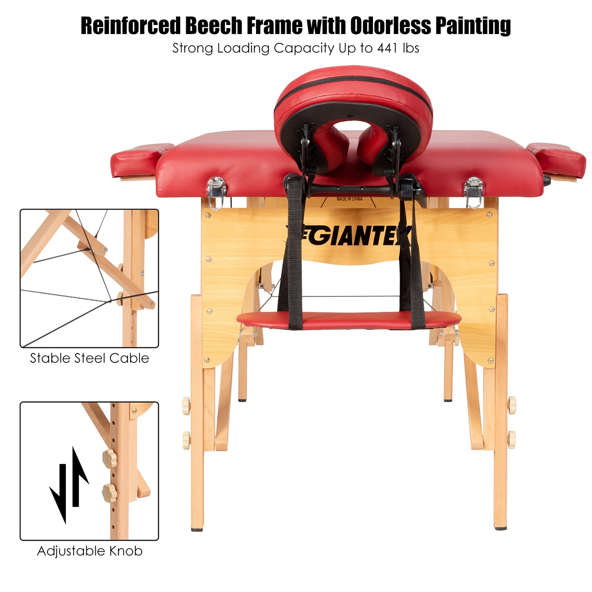 Table de massage portable de 213 cm (84 po) de long, réglable, pour le visage, les soins spa et les tatouages, avec sac de transport.