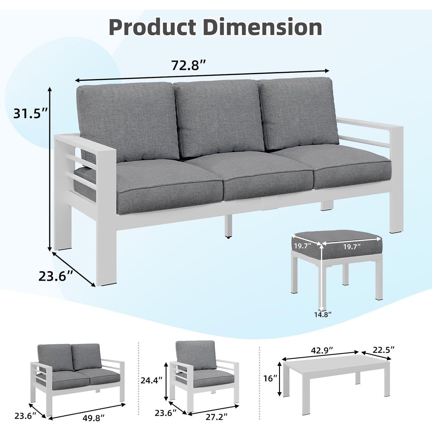Ensemble de mobilier de patio en aluminium AECOJOY 7 pièces, ensemble de conversation d'extérieur