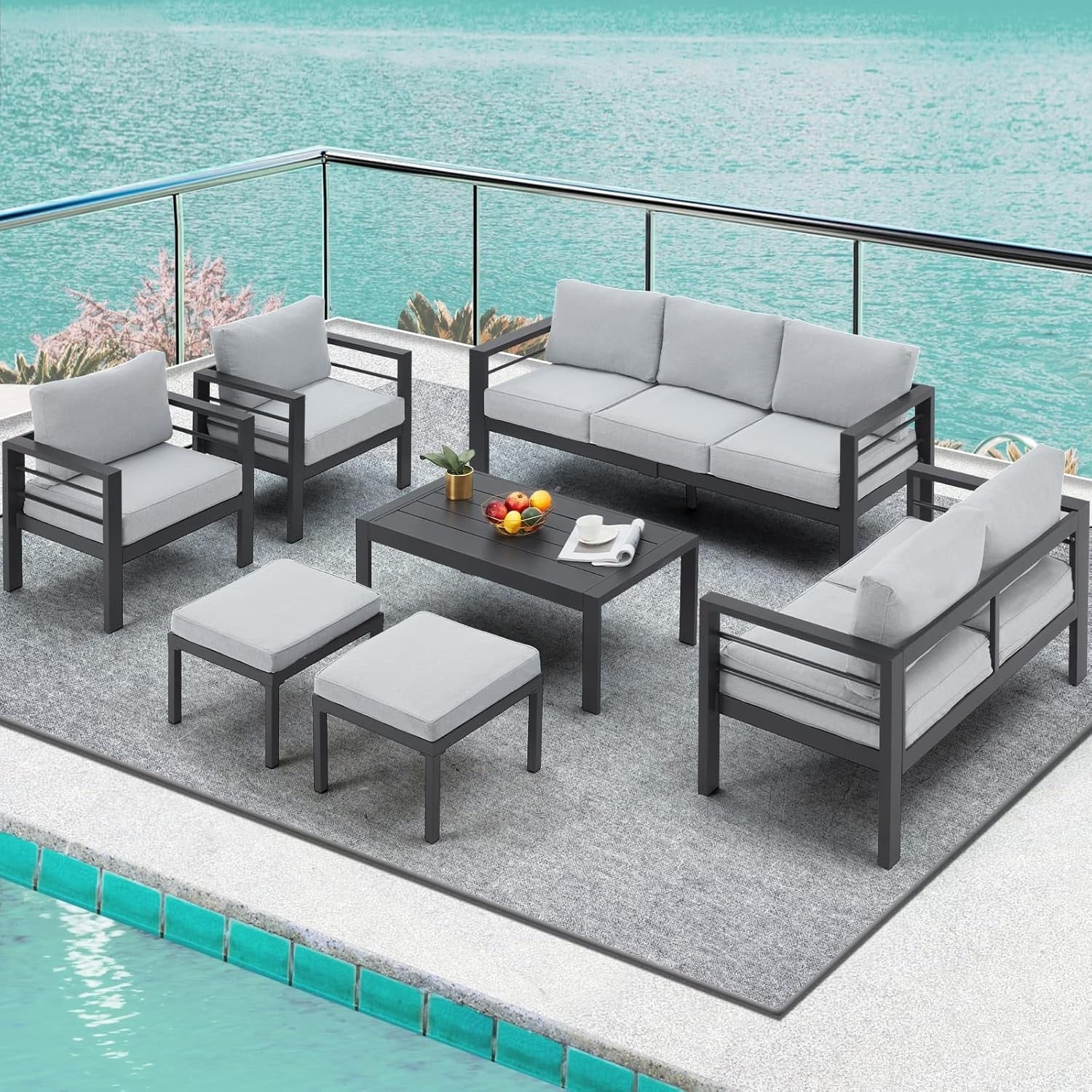Ensemble de mobilier de patio en aluminium AECOJOY 7 pièces, ensemble de conversation d'extérieur