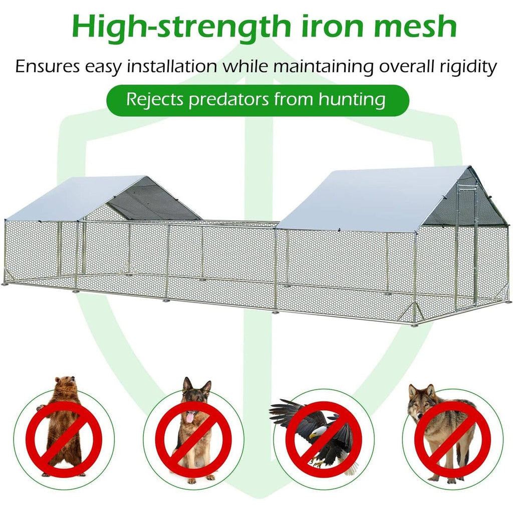 AECOJOY Grand poulailler métallique avec enclos et cage à poules accessibles à pied