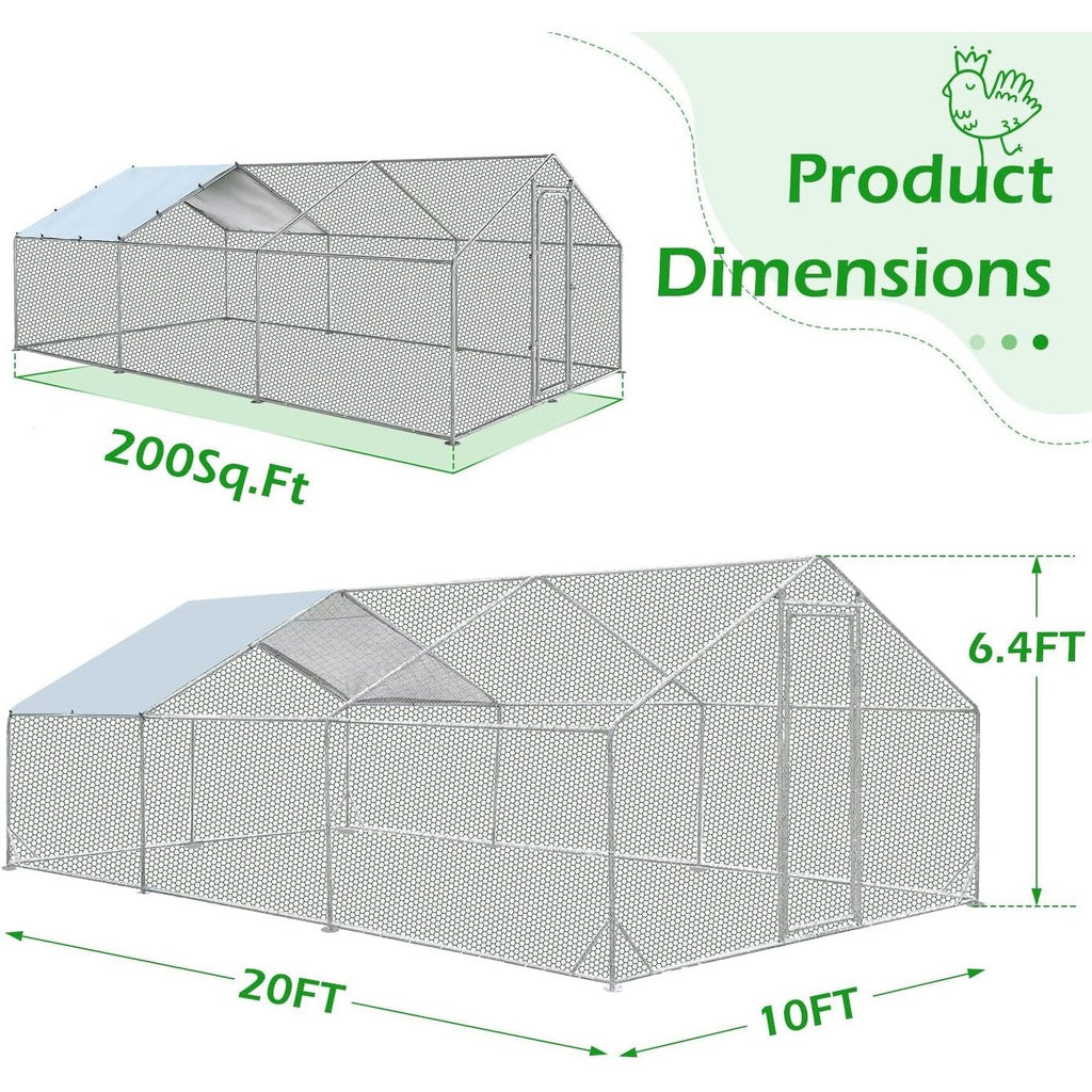 AECOJOY Grand poulailler métallique avec enclos et cage à poules accessibles à pied