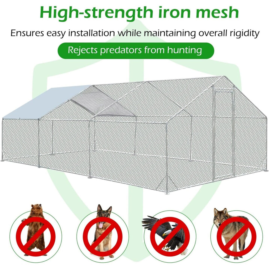 AECOJOY Grand poulailler métallique avec enclos et cage à poules accessibles à pied