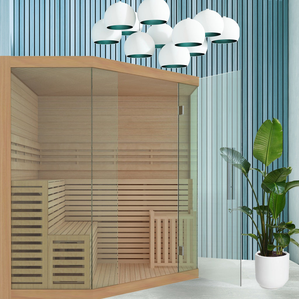 Sauna humide/sèche d'intérieur ALEKO en bois pour 5 à 6 personnes avec chauffage électrique - 190 x 190 x 211 cm
