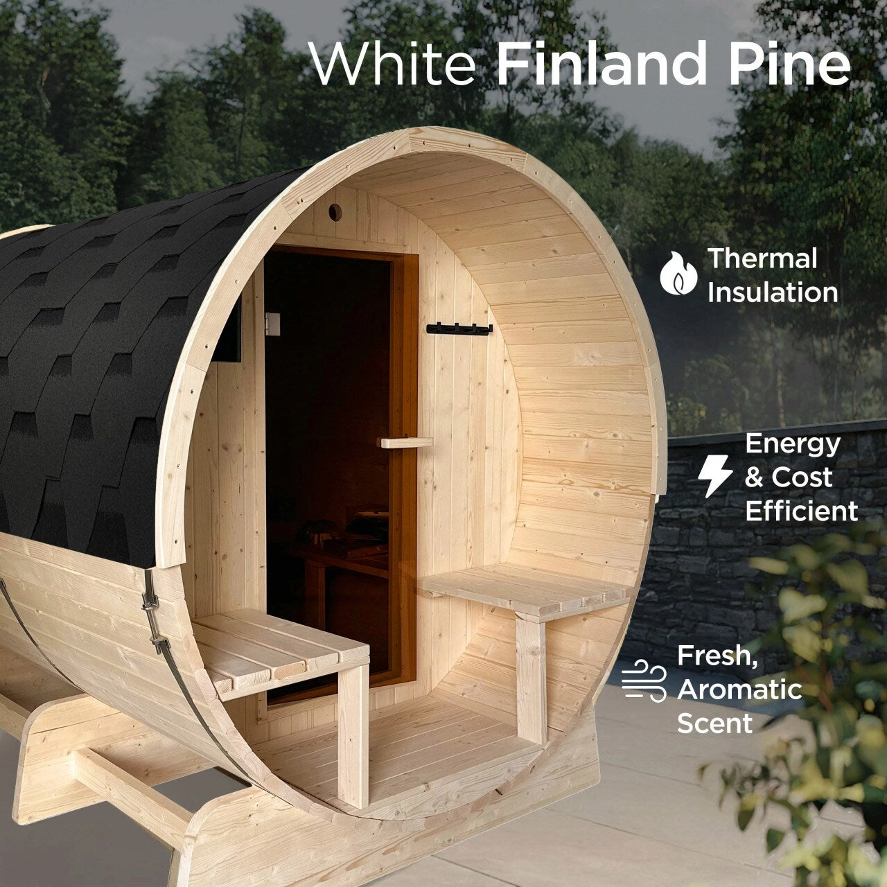 Sauna ALEKO 6-8 personnes en pin blanc de Finlande avec chauffage électrique homologué UL - 224 cm (L) x 185 cm (l) x 201 cm (H)