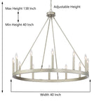 Lustre Acroma style ferme à 12 lumières, forme roue de chariot, 101,6 cm (40 po), homologué UL - 101,6 cm (40 po) de profondeur x 350 cm (138 po) de hauteur