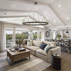 Lustre Acroma style ferme à 12 lumières, forme roue de chariot, 101,6 cm (40 po), homologué UL - 101,6 cm (40 po) de profondeur x 350 cm (138 po) de hauteur