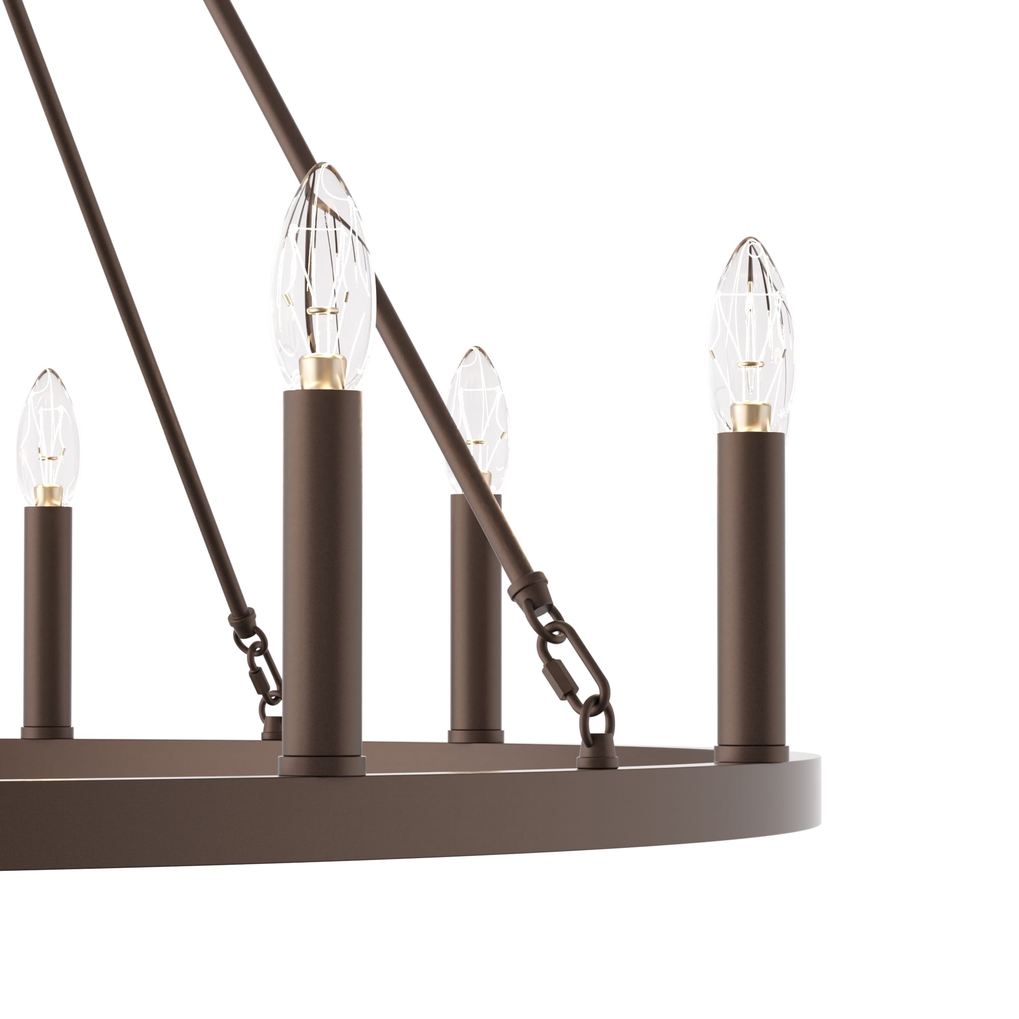 Lustre Acroma style ferme à 12 lumières, forme roue de chariot, 101,6 cm (40 po), homologué UL - 101,6 cm (40 po) de profondeur x 350 cm (138 po) de hauteur