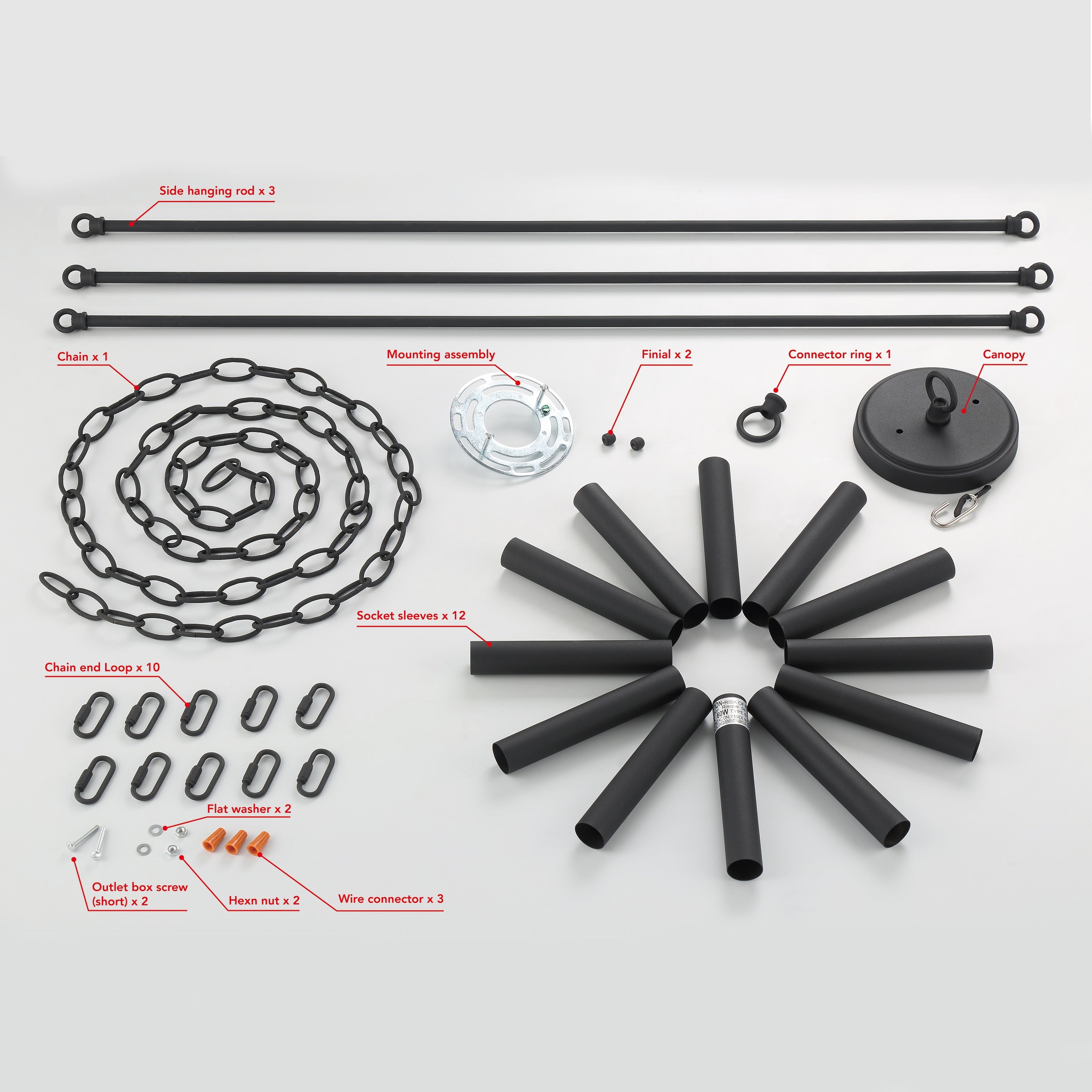 Lustre Acroma style ferme à 12 lumières, forme roue de chariot, 101,6 cm (40 po), homologué UL - 101,6 cm (40 po) de profondeur x 350 cm (138 po) de hauteur