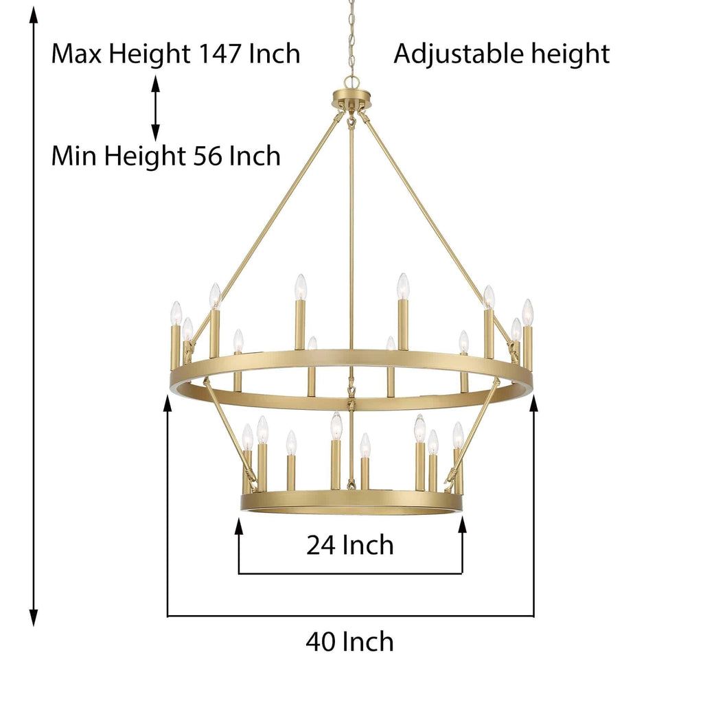 Lustre Acroma moderne à 20 lumières, style ferme, rond, 40 po, en forme de roue de chariot, homologué UL.