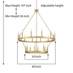 Lustre Acroma moderne à 20 lumières, style ferme, rond, 40 po, en forme de roue de chariot, homologué UL.