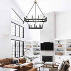 Lustre Acroma moderne à 20 lumières, style ferme, rond, 40 po, en forme de roue de chariot, homologué UL.