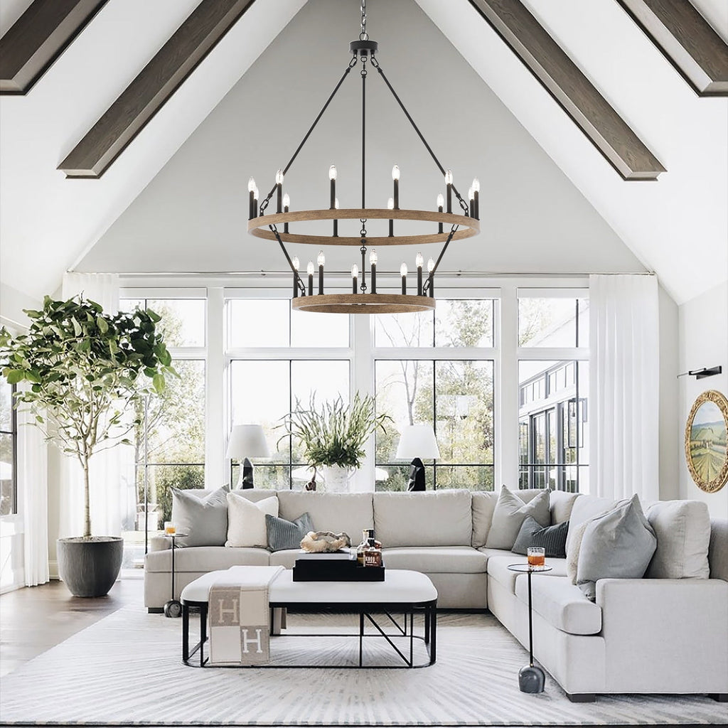 Lustre Acroma moderne à 20 lumières, style ferme, rond, 40 po, en forme de roue de chariot, homologué UL.