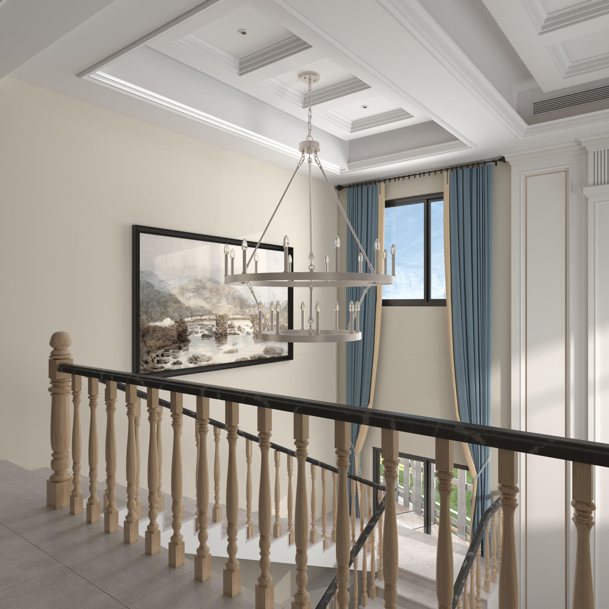 Lustre Acroma moderne à 20 lumières, style ferme, rond, 40 po, en forme de roue de chariot, homologué UL.